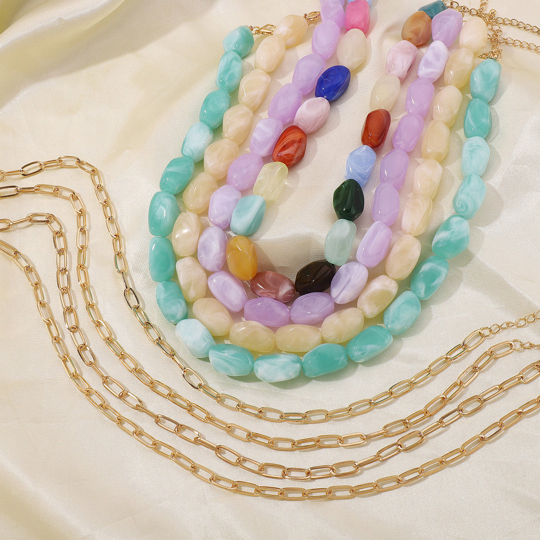 beaded stone necklace with gold chain detail - LUNABU