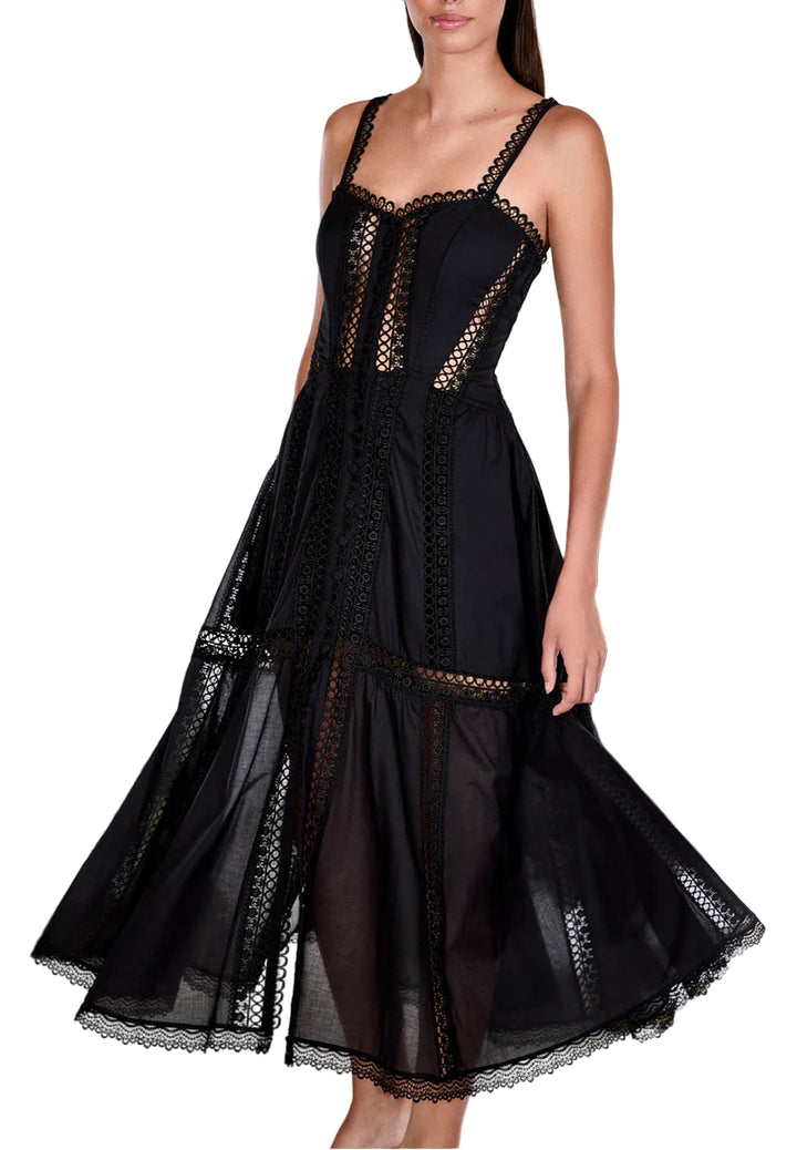 sleeveless lace-trimmed midi dress with corset bodice – NORIZA