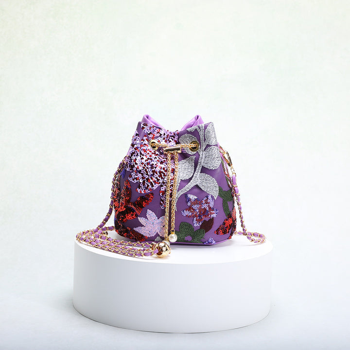 floral sequin bucket bag with chain strap – AMELIRE