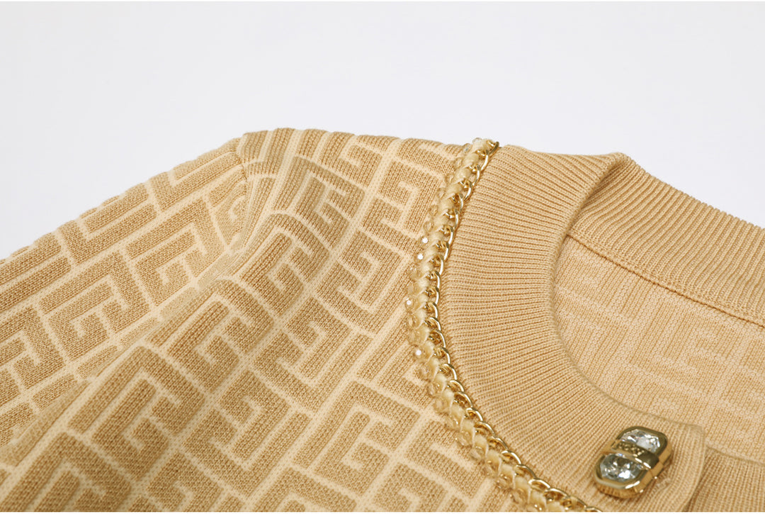 knitted two-piece dress set with logo pattern – CAMILA