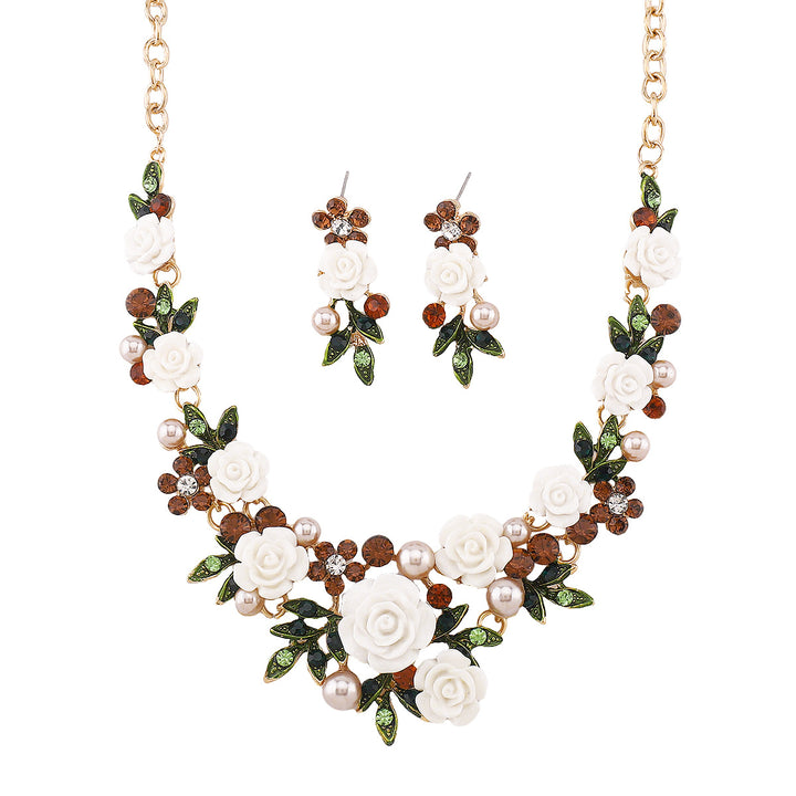 floral statement jewelry set with pearl accents - ROSEBLOOM