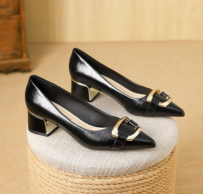 pointed-toe block heels with gold buckle - ARYIALWA