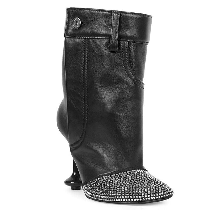 studded leather ankle boots with sculpted heel – MOCHA GLINT