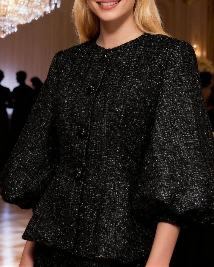 Haut à manches évasées plissées et ensemble jupe longue avec ceinture à la taille – Rosiny 