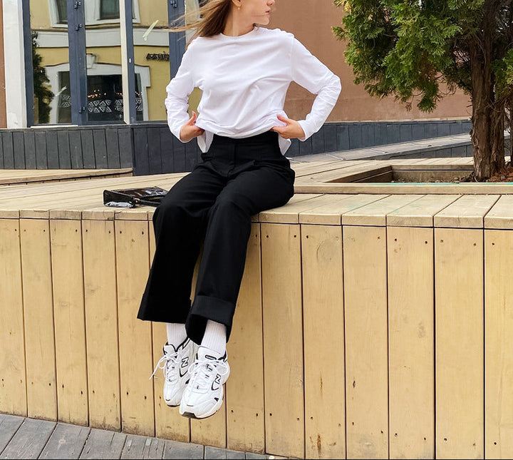 wide-leg tailored pants with high waistband – LUXE