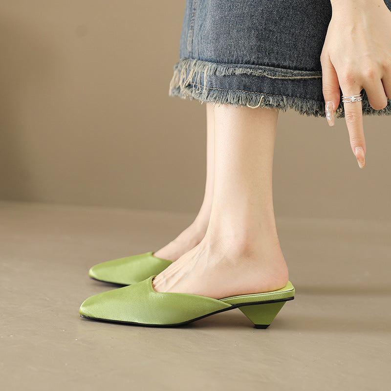 square toe satin mule with block heel - LINADI