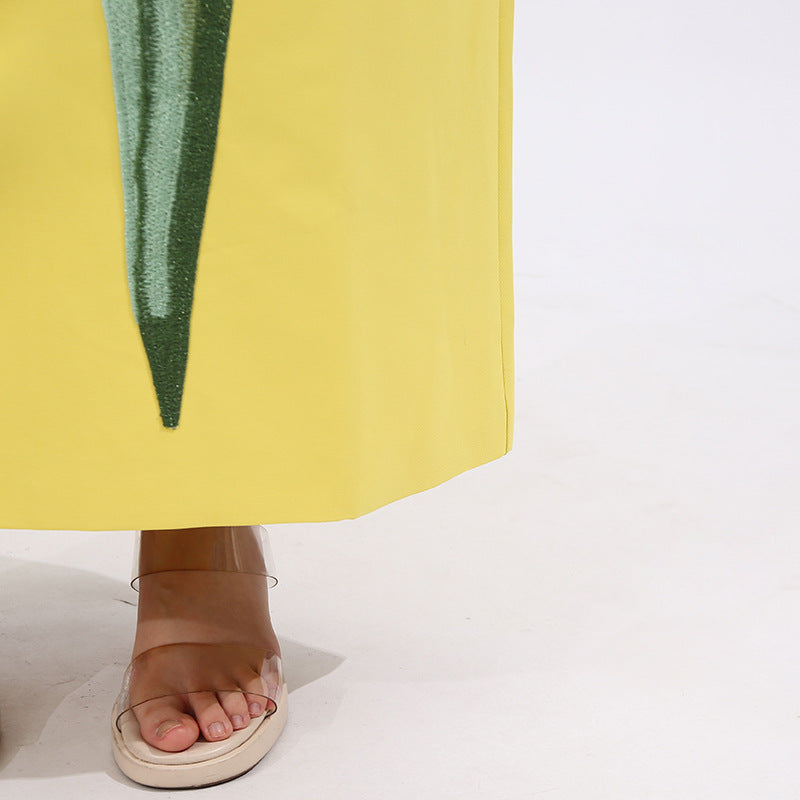 فستان ماكسي عمودي بدون حمالات بتطريزات زهرية - آيريس