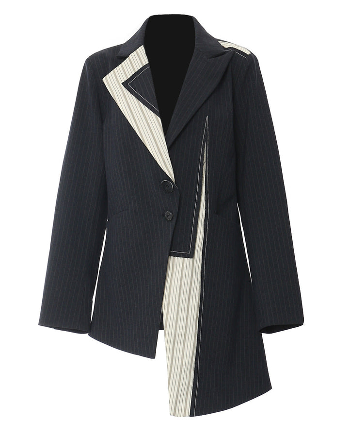 pinstripe blazer with asymmetric contrast panels – POLVA