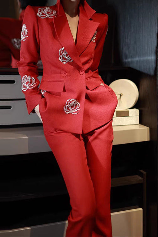 tailored blazer suit with floral crystal embroidery – ROUGE