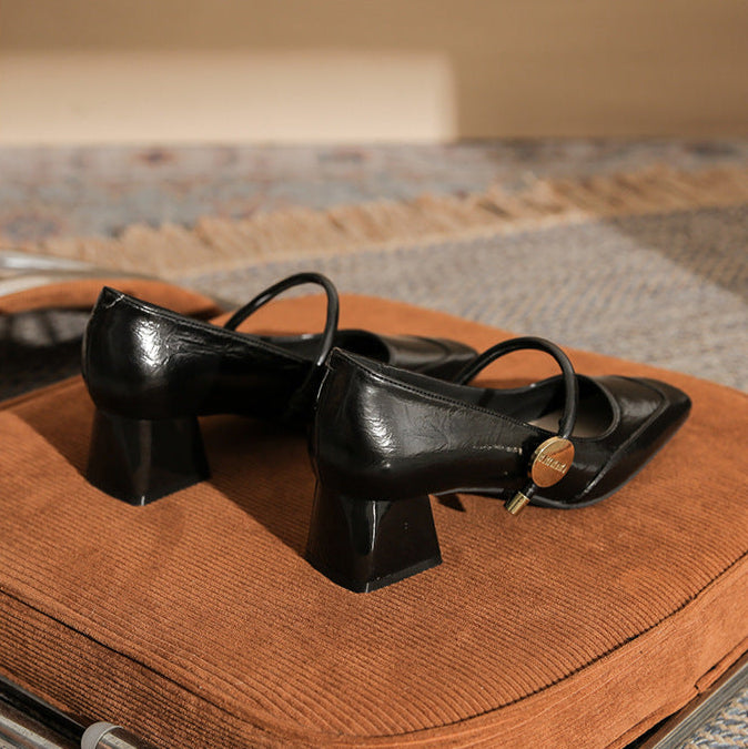 square-toe block heels with slim strap - ARIANRI