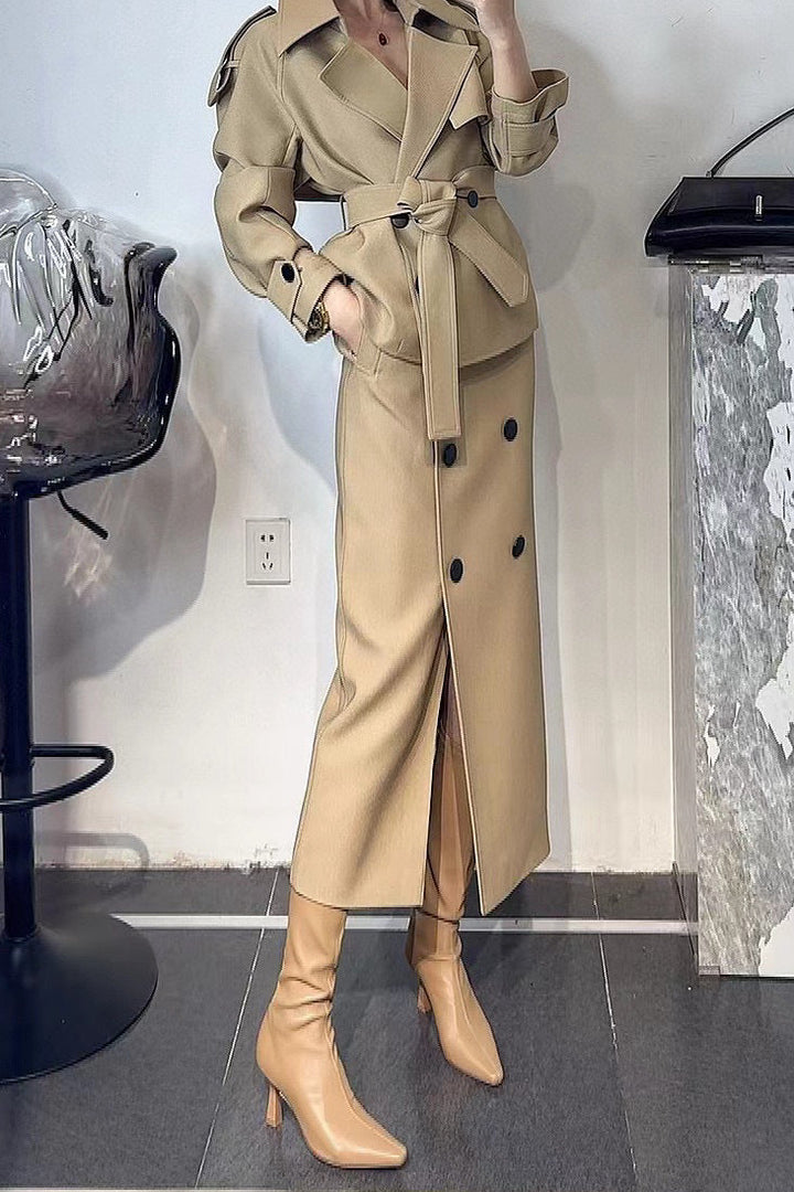 structured trench blazer with midi skirt – SIENNA