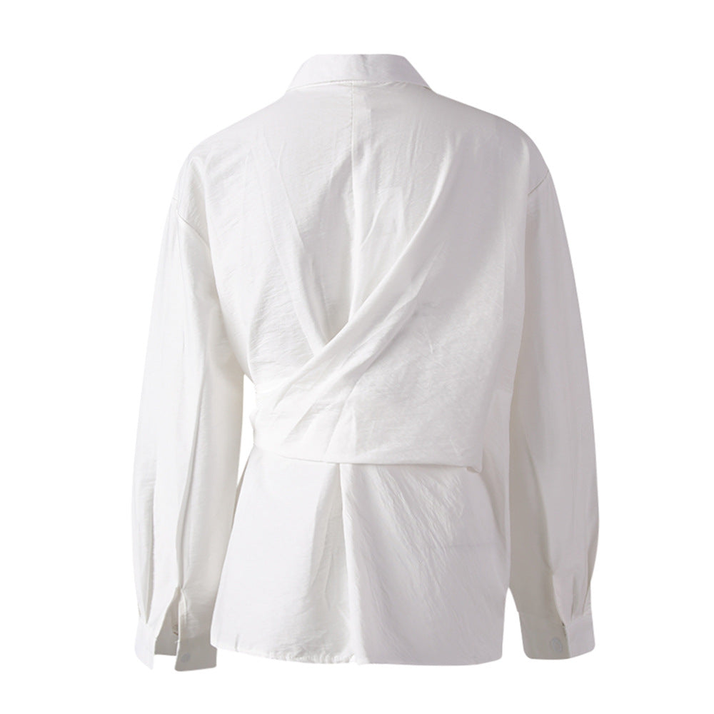 قميص قطني ملفوف من الأمام برباط عند الخصر - إيفلين