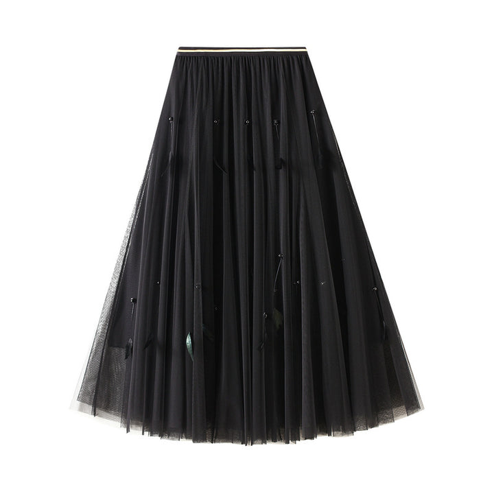 double-layer tulle skirt with beaded feather accents – AURORA
