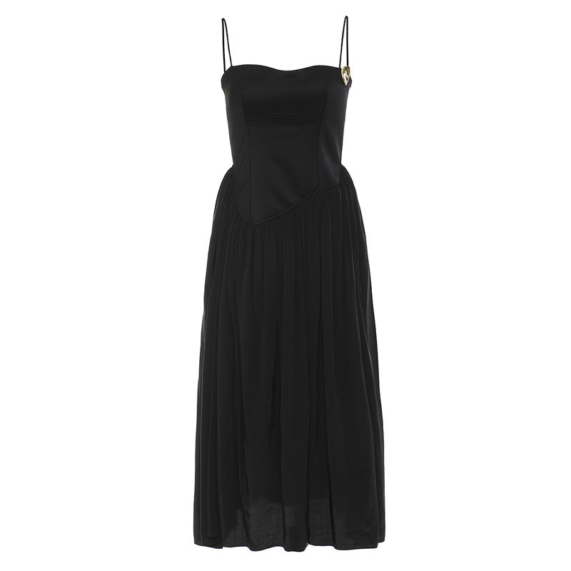 spaghetti strap pleated chiffon midi dress – SERENE