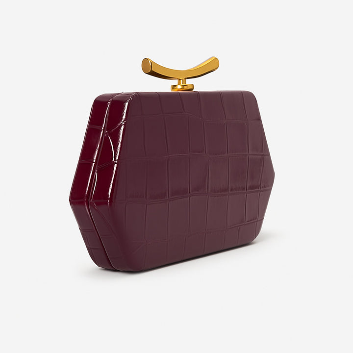 croc-embossed geometric clutch with gold bar clasp – ALESSIA