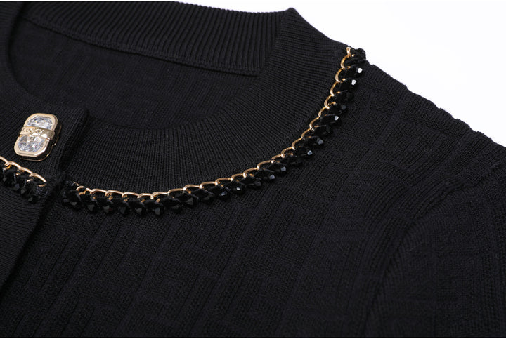 knitted two-piece dress set with logo pattern – CAMILA