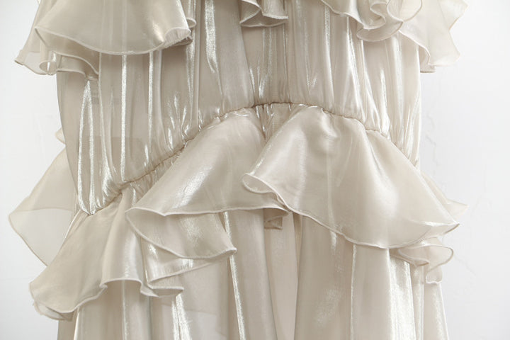 high-waist ruffled satin skirt with asymmetric hem – ELIORA