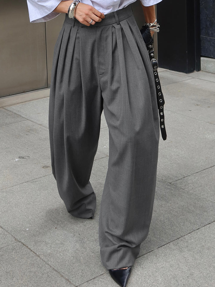 oversized pleated wide-leg trousers with high structured waist – TAYLA