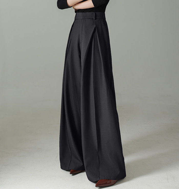 high-waist wide-leg trousers with double front pleats – TAUPE