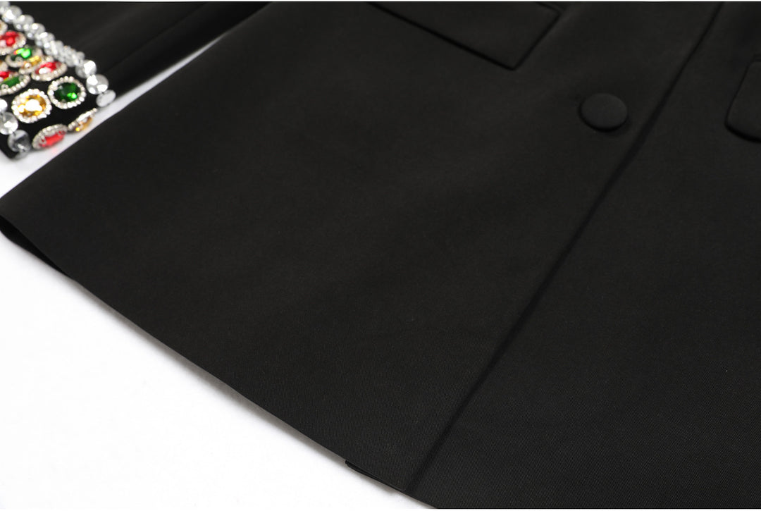 tailored blazer with multicolor jeweled cuffs and shoulders - RUBINAXA