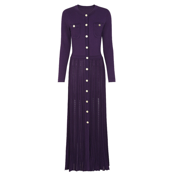 فستان محبوك بأكمام طويلة وأزرار أمامية – إلارا