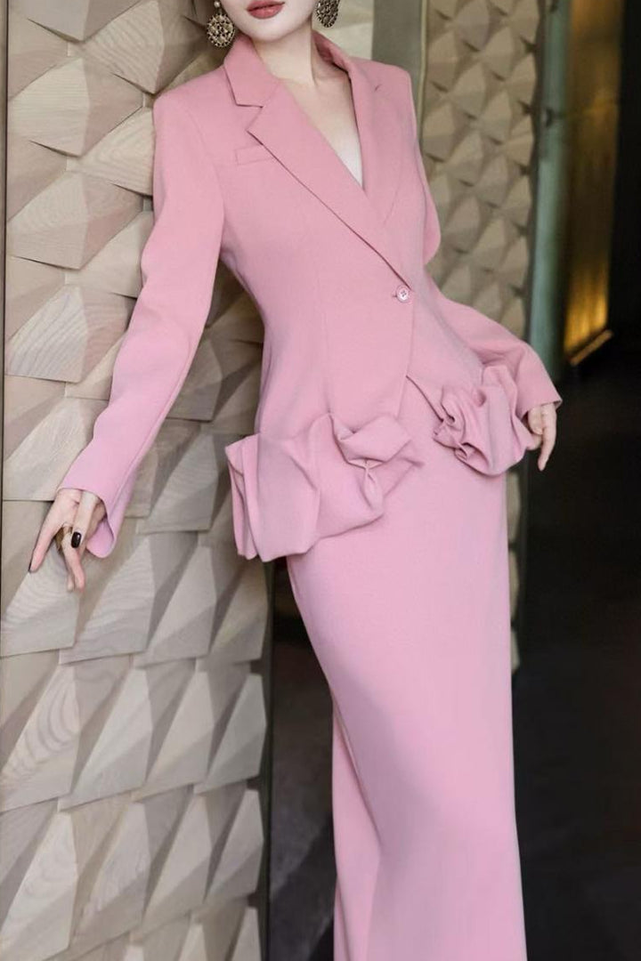 peplum blazer dress with sculpted ruffle hips – LIMEA