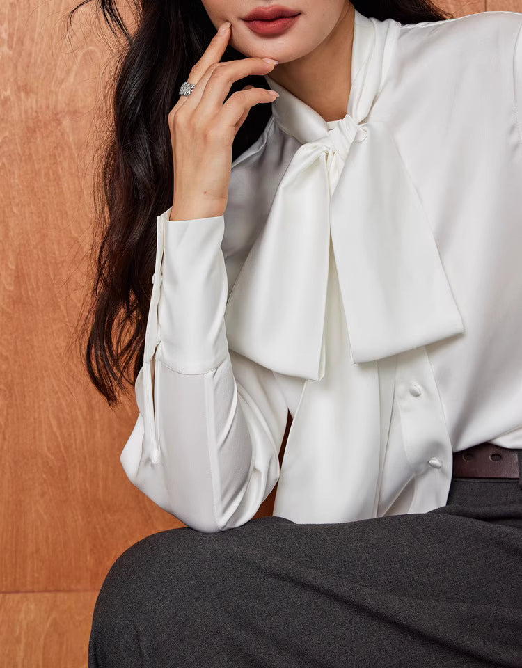 satin blouse with oversized bow tie – VIVIEN