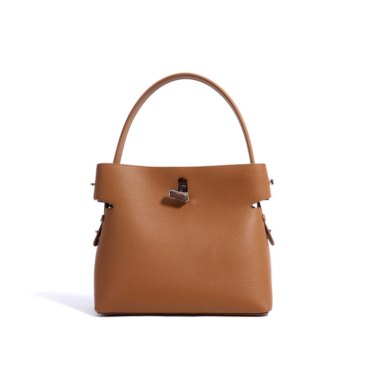 structured leather handbag with metallic twist lock – MORILA