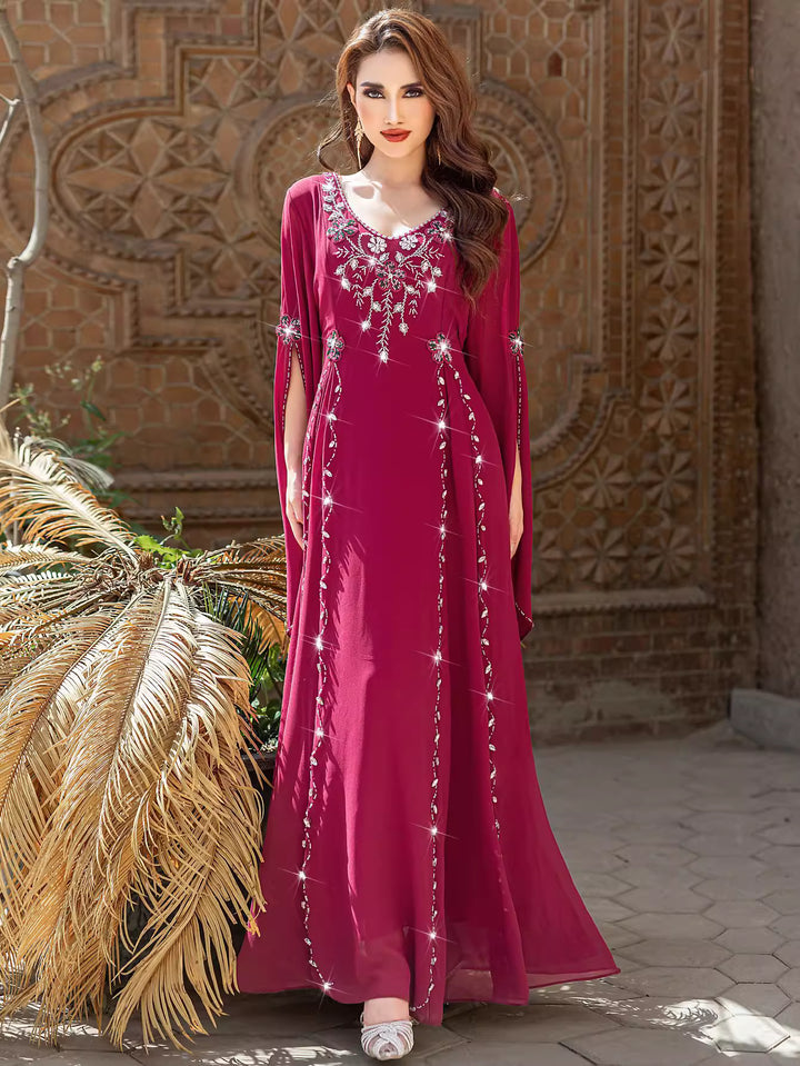 embellished chiffon gown with flared sleeves - SOFIANZA