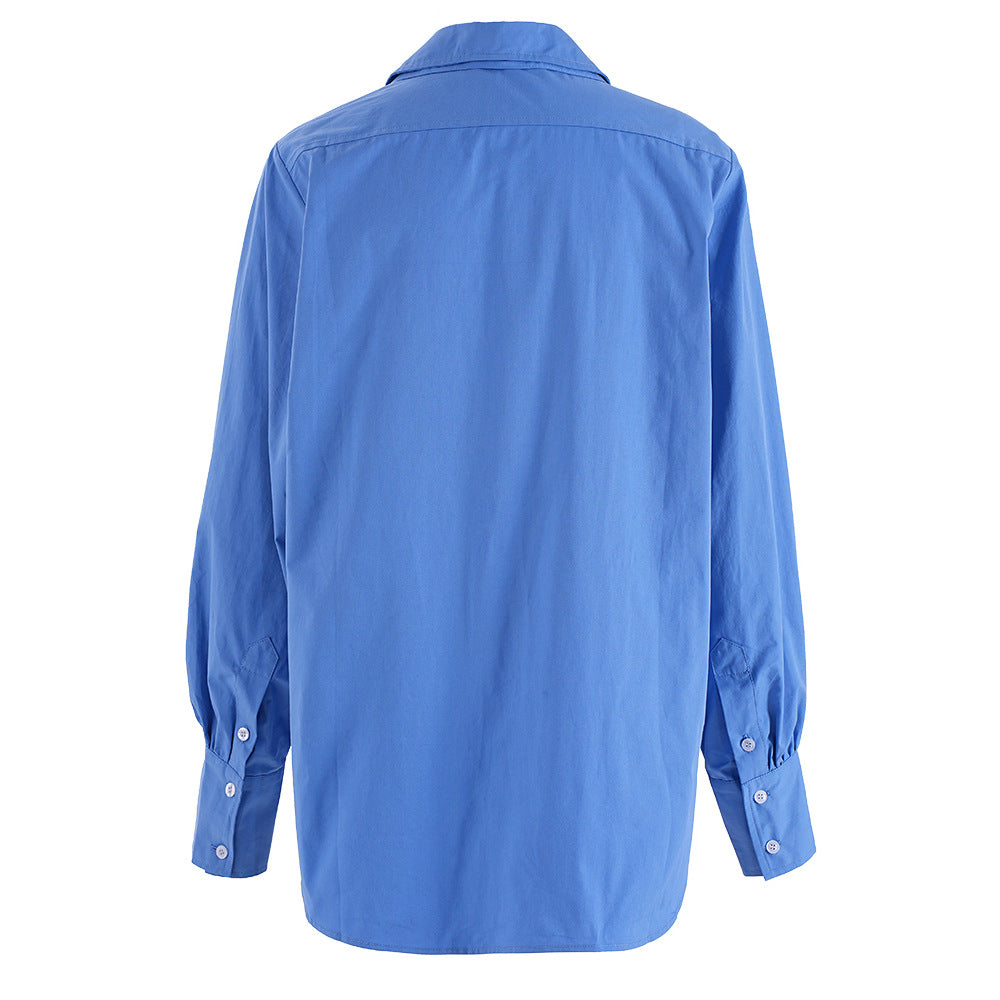 قميص قطني كلاسيكي بأزرار وأساور مكشكشة – سكايلا