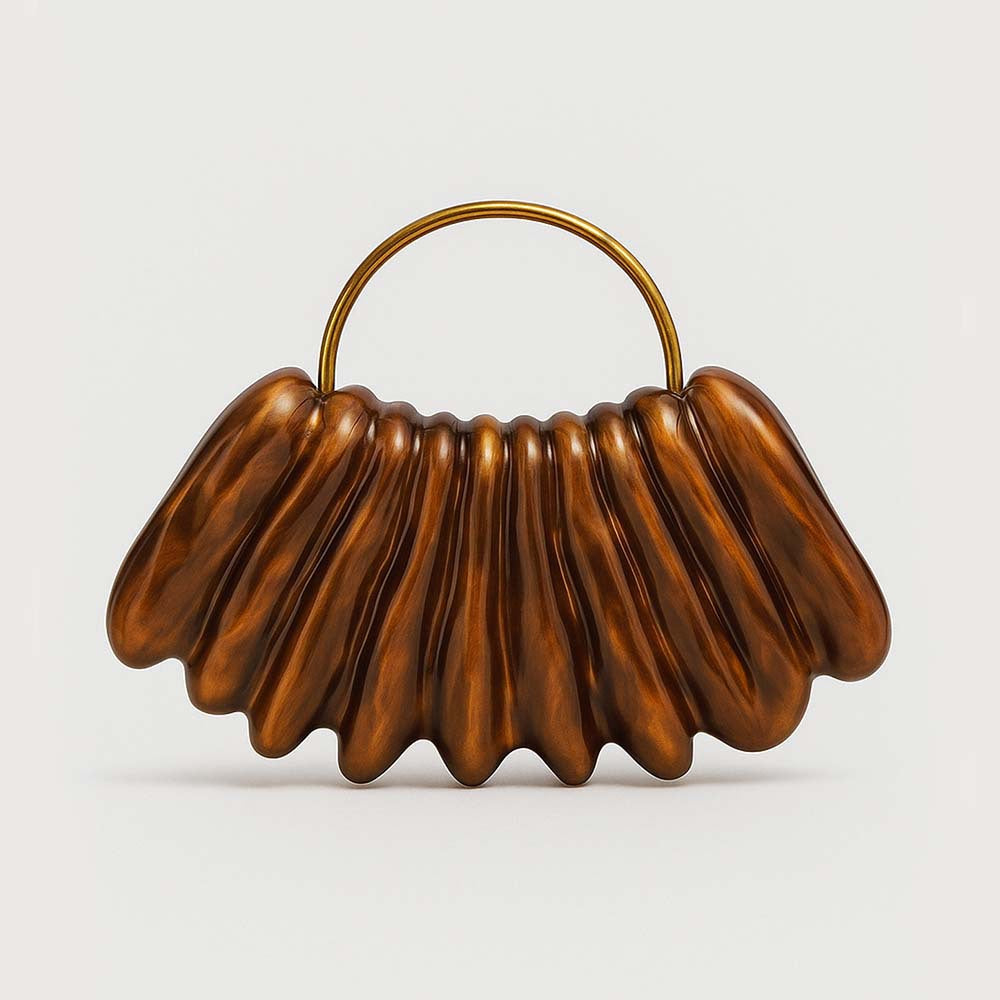 sculpted wave resin clutch with metal handle – AMBRA