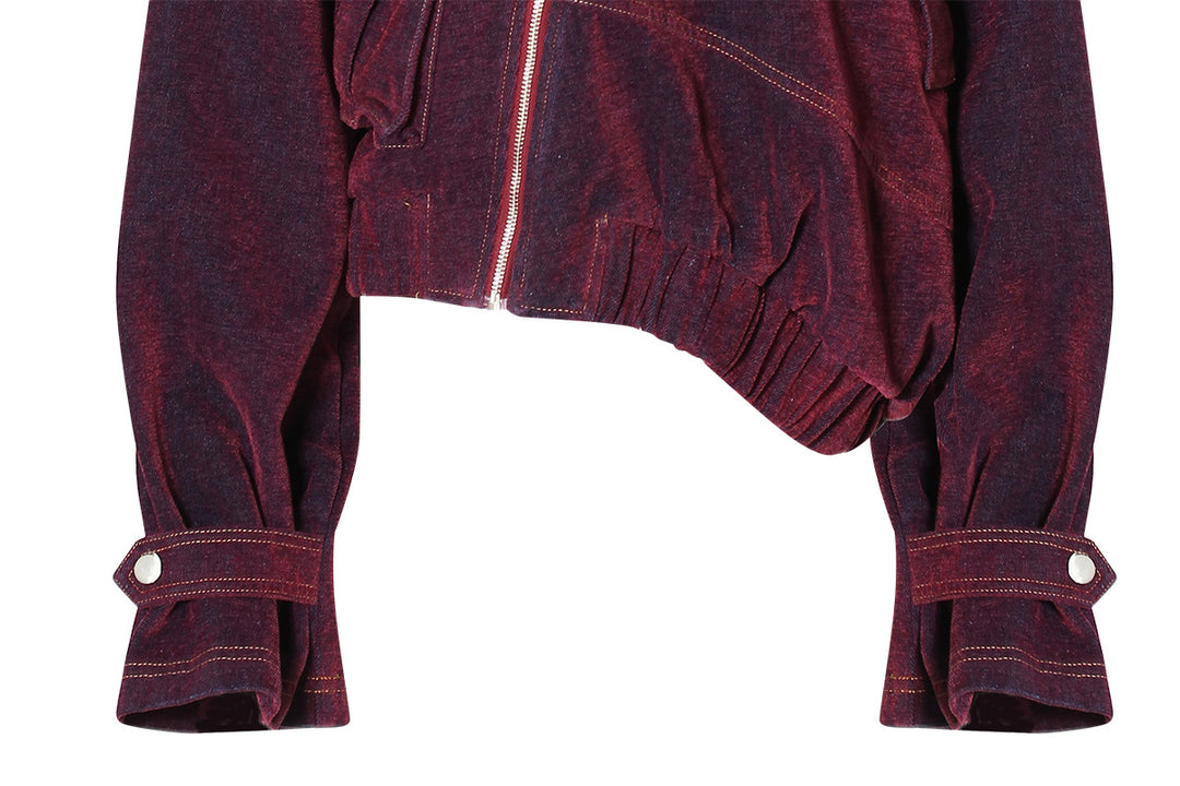 cropped hooded denim jacket with zipper details – NOVA