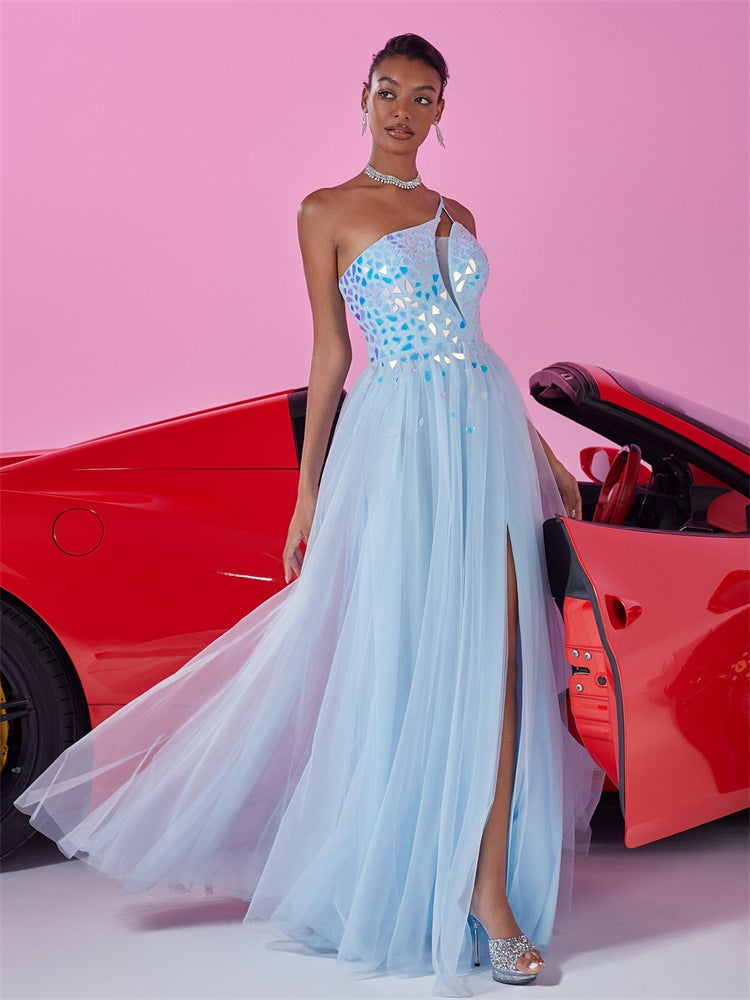 asymmetric tulle gown with mirrored bodice – ICE GEM