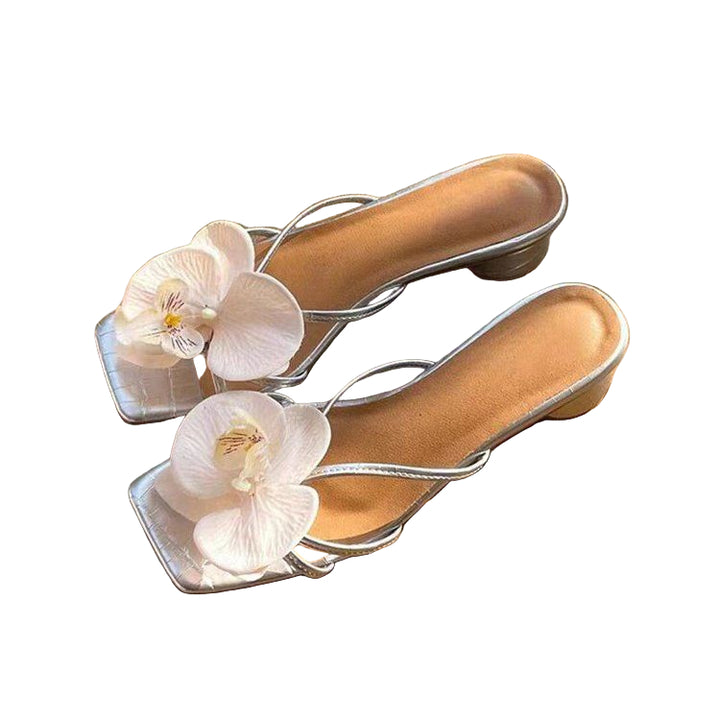 square-toe sandal with orchid flower detail – ORCHIDÉEZU