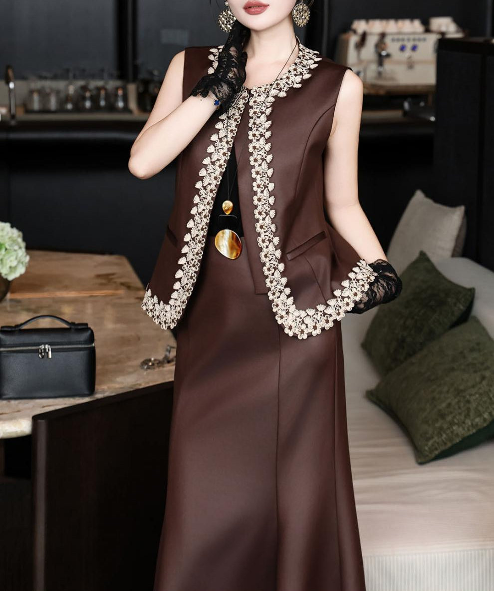 sleeveless tailored dress with embellished open-front vest – DARIYAH