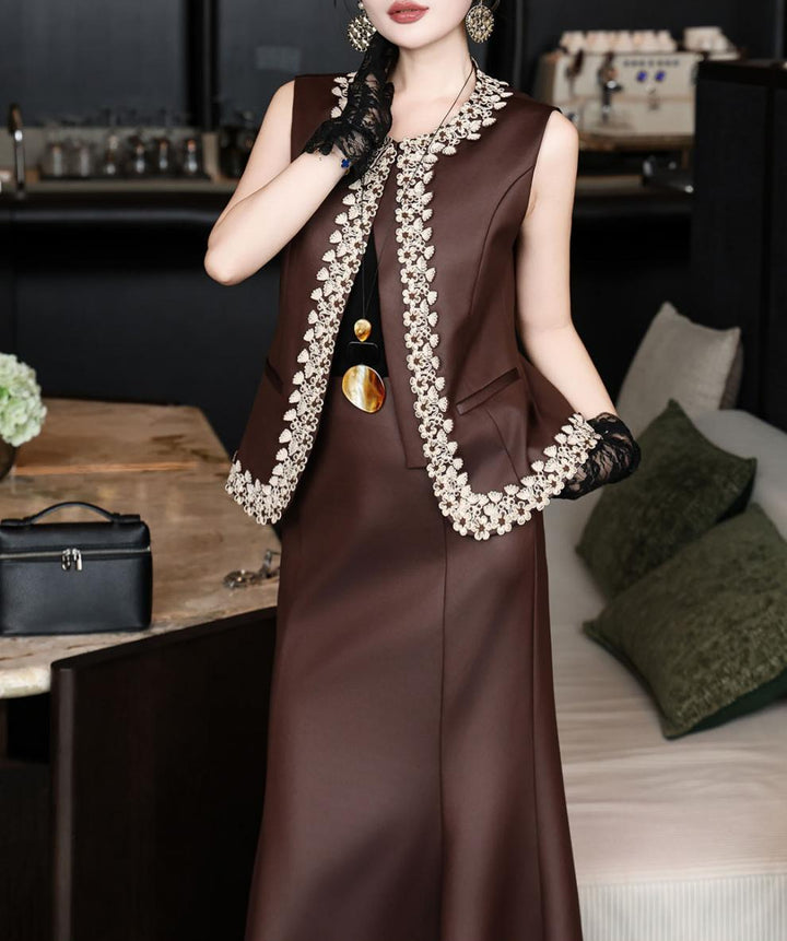 sleeveless tailored dress with embellished open-front vest – DARIYAH