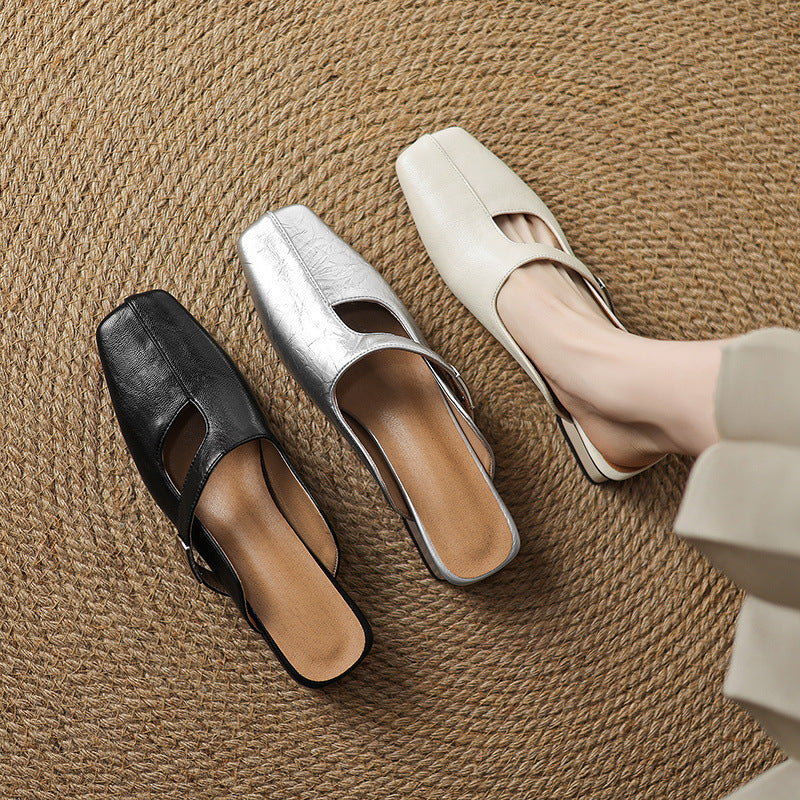 square-toe leather mules with strap detail - NORAMU