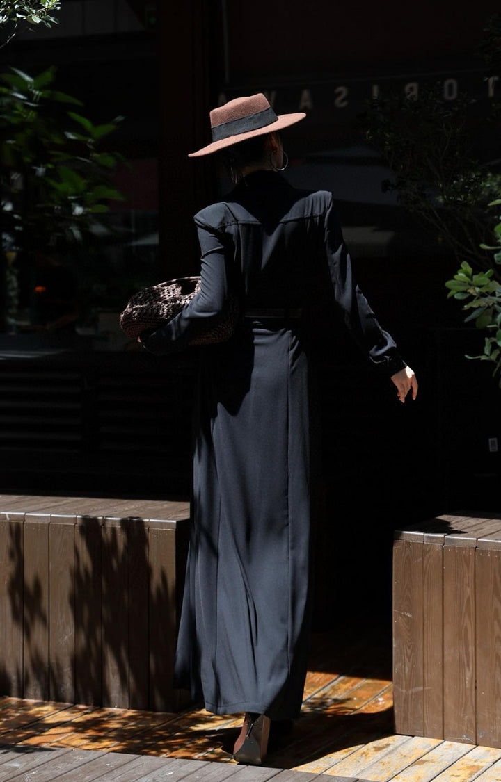 button-down military maxi dress with belted waist – NOIRE