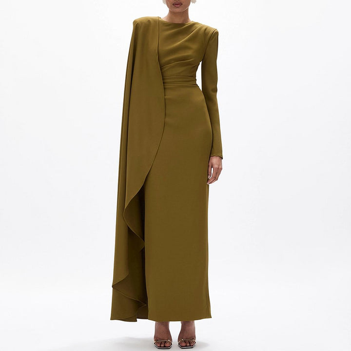 long-sleeve column gown with cascading cape – AUROLIPA
