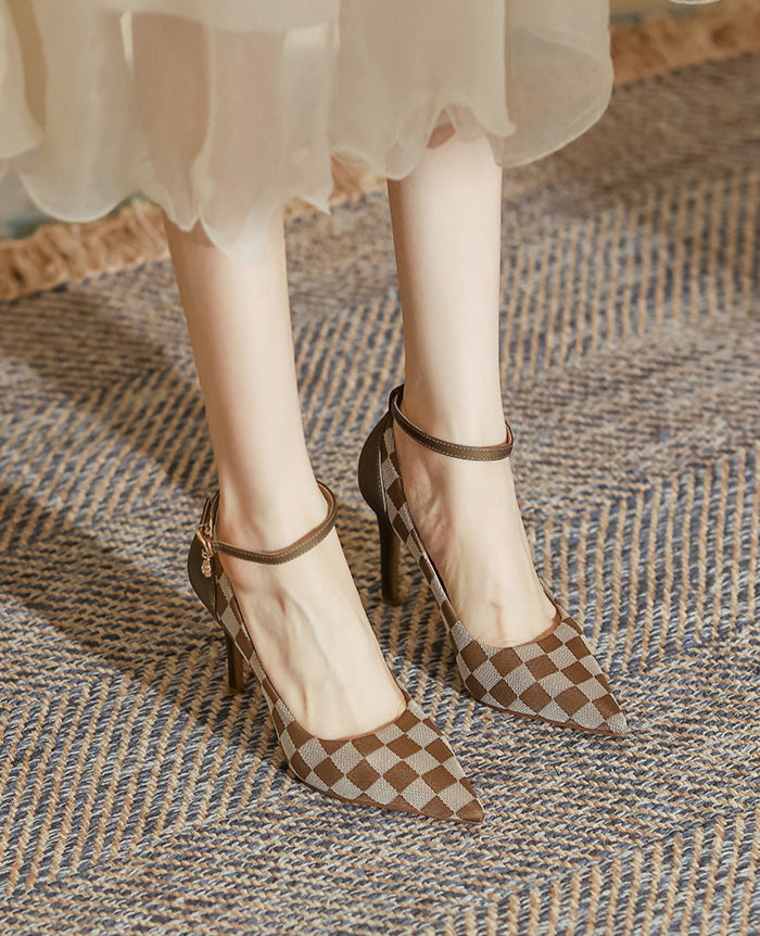 checkered pointed-toe heels with ankle strap – DARIAST