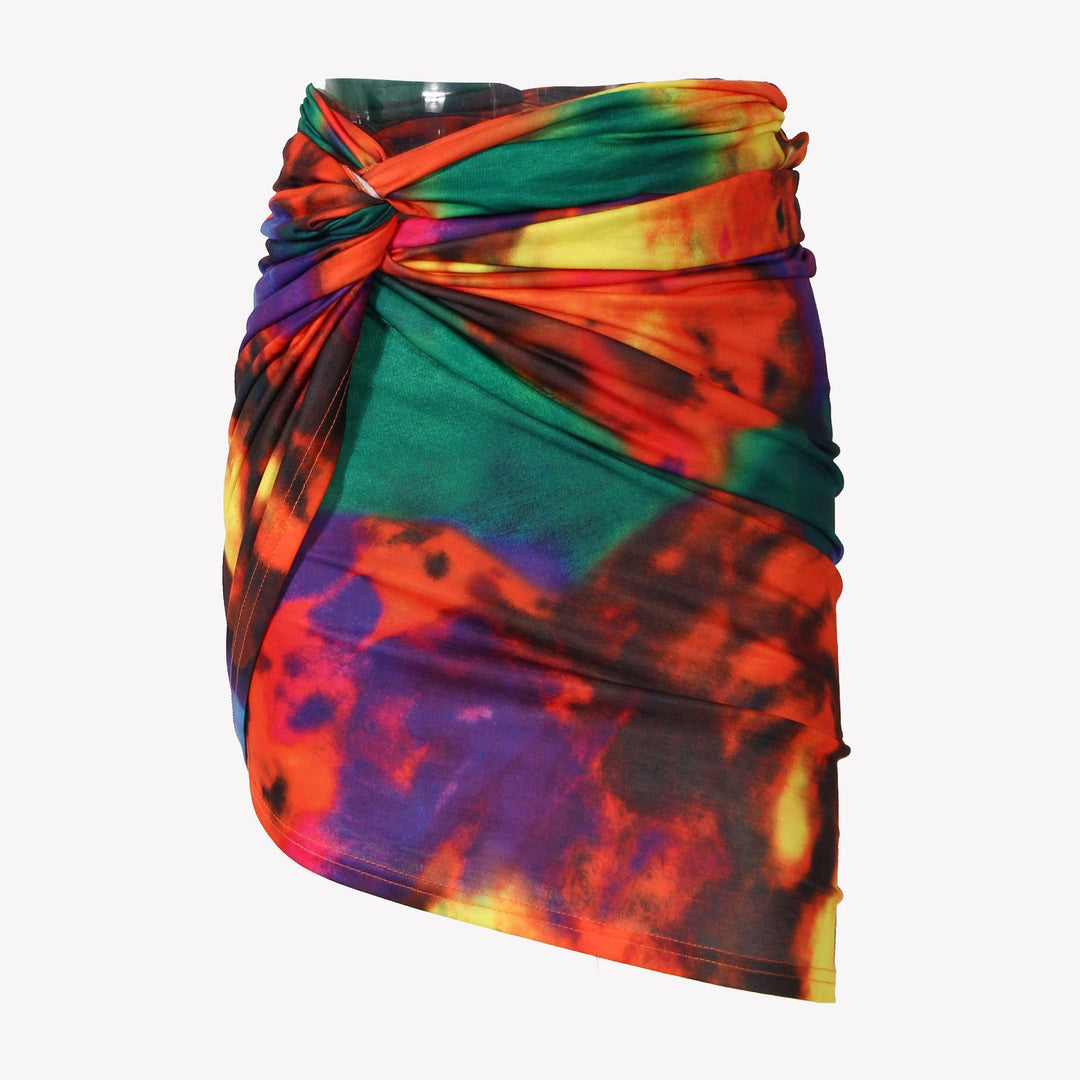 short-sleeve tie-dye top and ruched mini skirt set - ZARUFA
