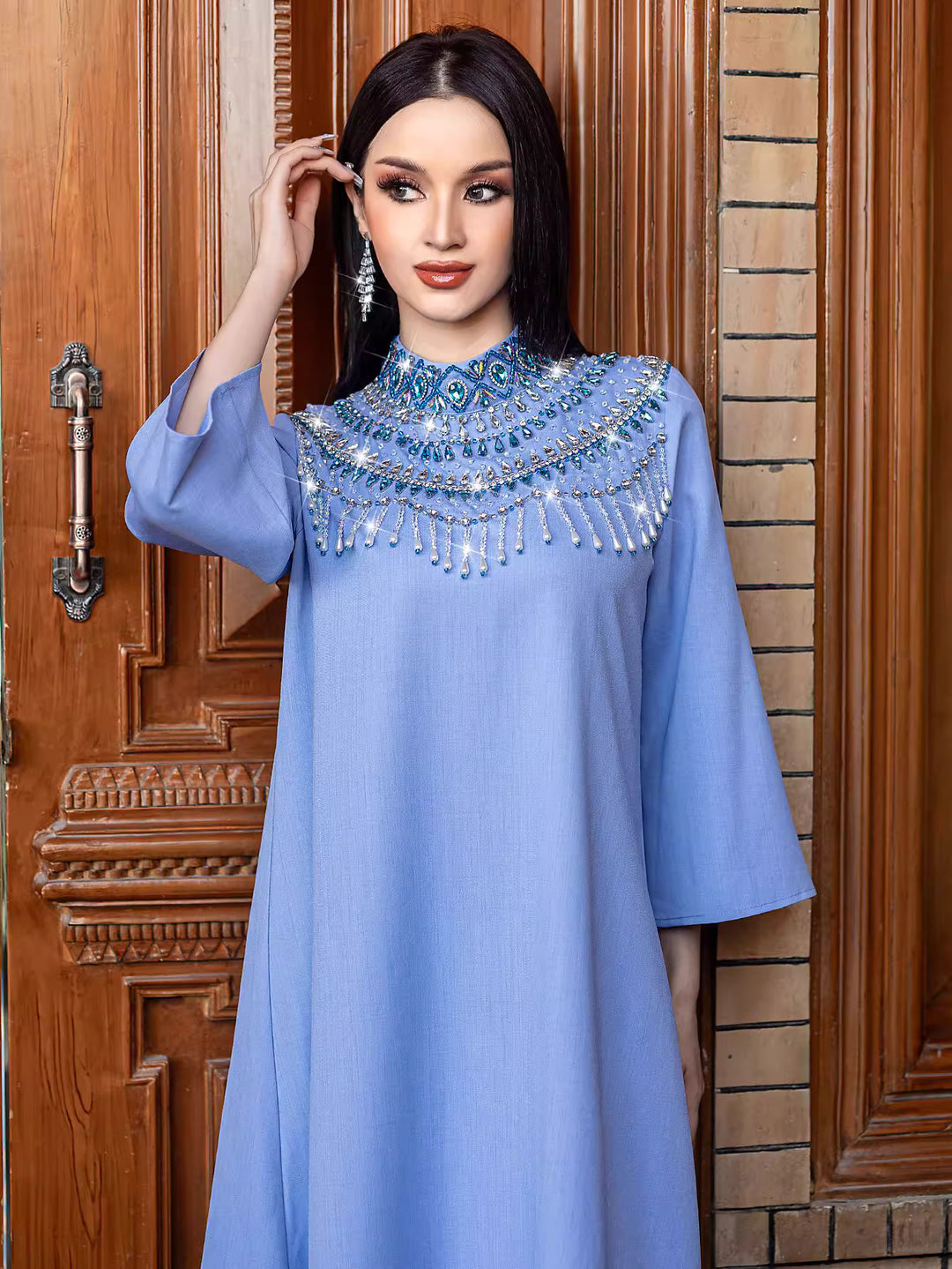 定制喇叭套装，配缎面泡泡袖 - VALENCIA 