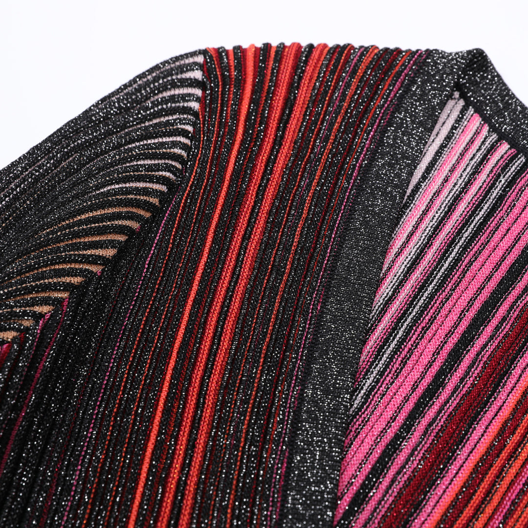 short sleeve knit dress with multicolor pleated skirt – ASTRIDIW