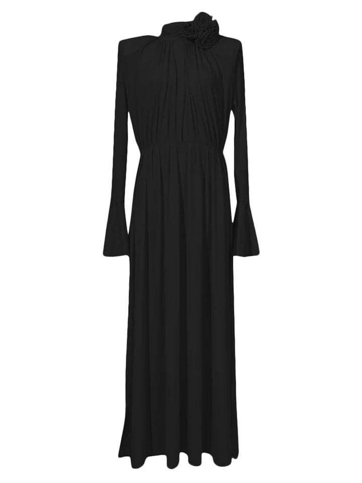 فستان ماكسي بأكمام طويلة مع تفاصيل رقبة زهرية – نويرزلا