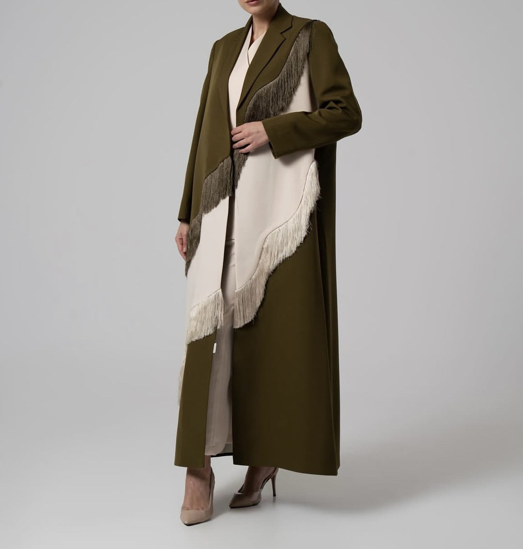 Long Straight-Cut Jacket with Wavy Fringe Panel – SABLE