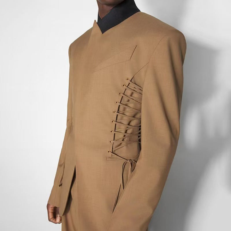 Tailored Lace-Up Blazer with Cinched Waist – ARIA