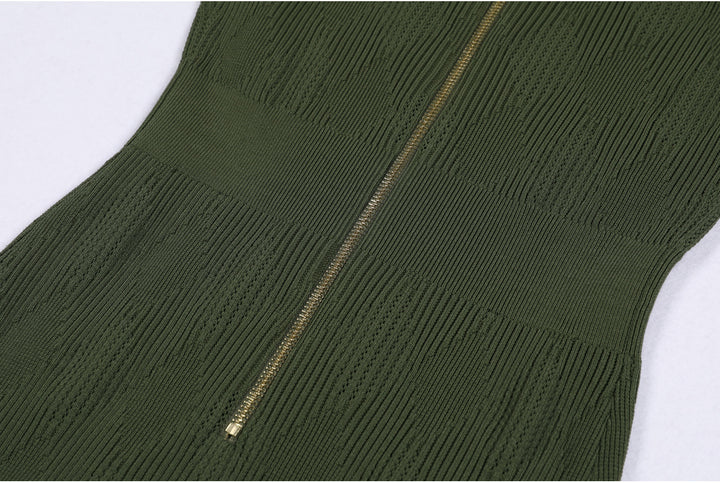 فستان متوسط ​​الطول محبوك بأكمام قصيرة وأزرار ذهبية – أورارلي