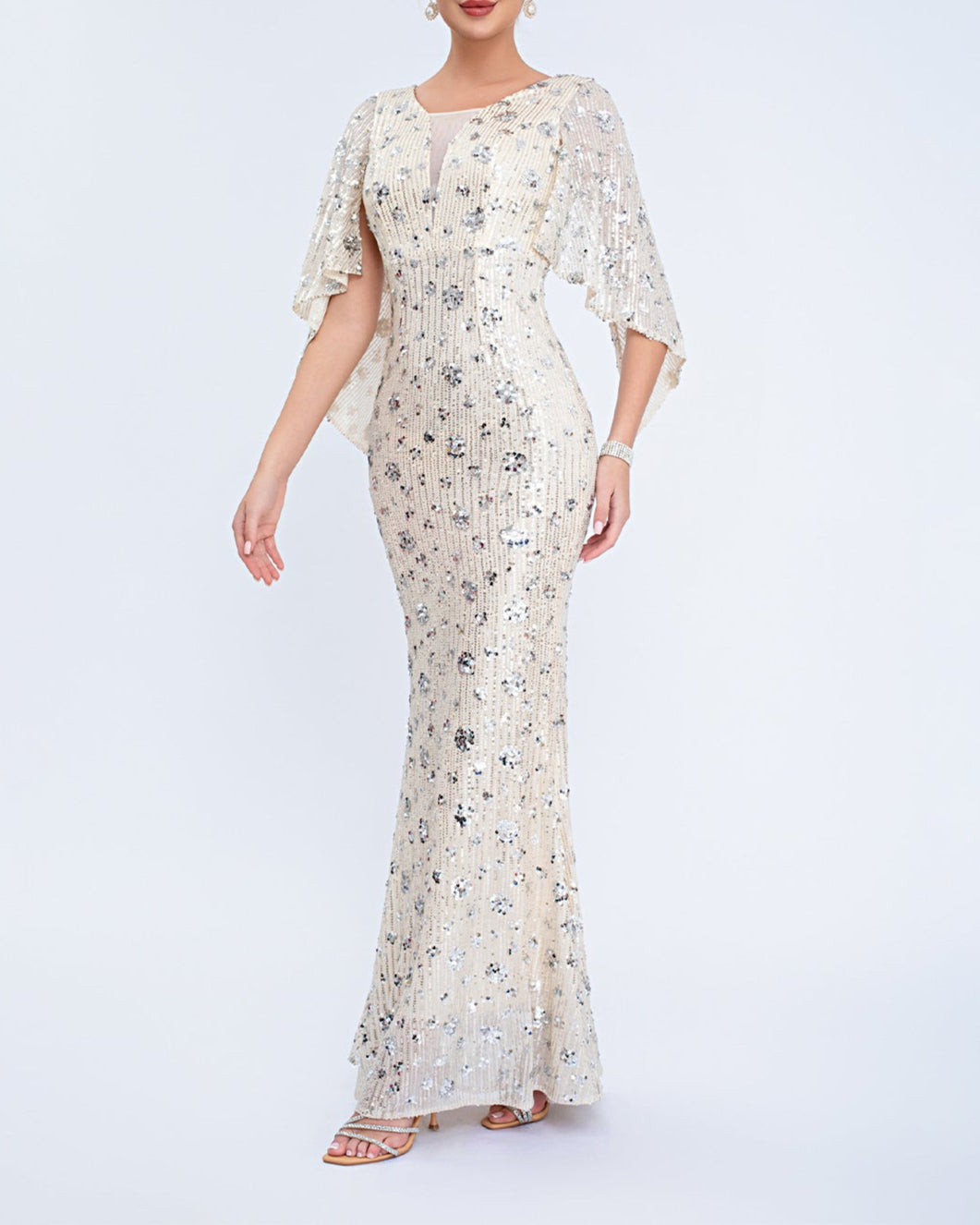 Geplooide top met uitlopende mouwen en maxi-rok set met tailleband – Rosiny 