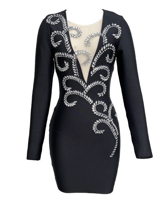 long-sleeve mini dress with crystal embroidery – VALENCIA