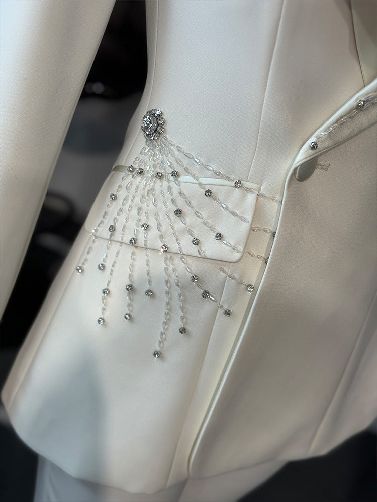 tailored flare suit with crystal burst embellishment – RUBINA